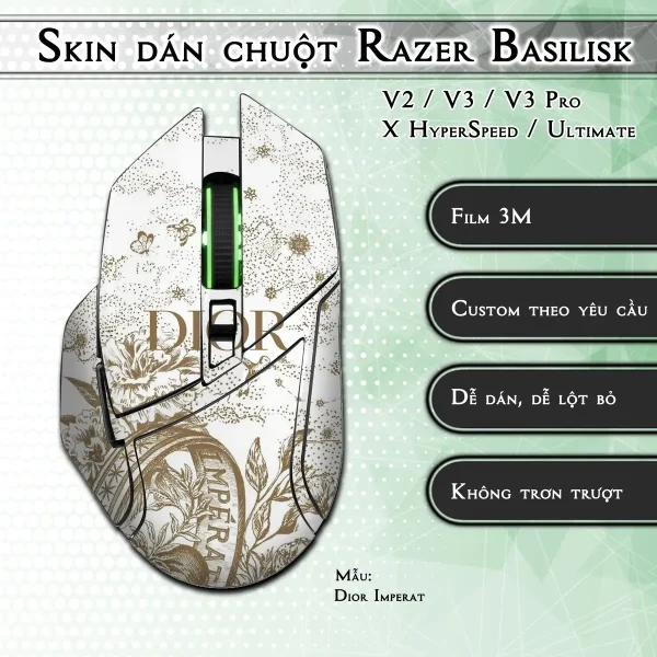 Skin dán chuột Razer Basilisk mẫu Dior Imperat