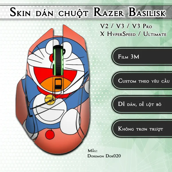 Skin dán chuột Razer Basilisk mẫu Doremon Dor020