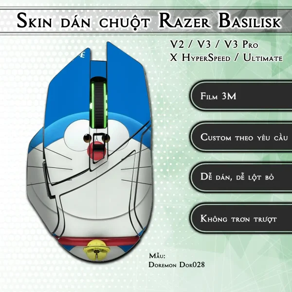Skin dán chuột Razer Basilisk mẫu Doremon Dor028