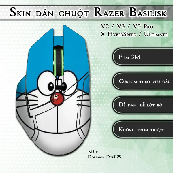 Skin dán chuột Razer Basilisk mẫu Doremon Dor029