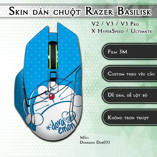 Skin dán chuột Razer Basilisk mẫu Doremon Dor031