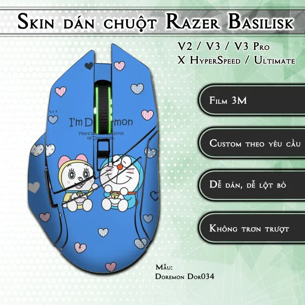Skin dán chuột Razer Basilisk mẫu Doremon Dor034