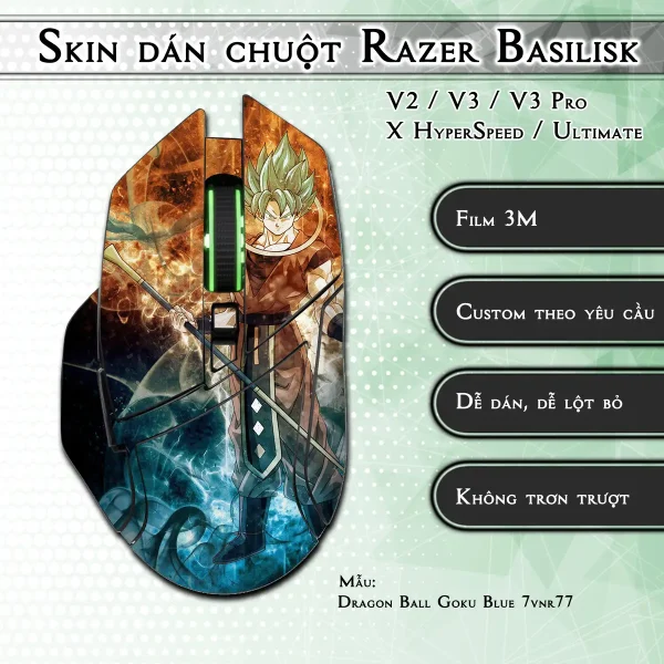 Skin dán chuột Razer Basilisk mẫu Dragon Ball Goku Blue 7vnr77