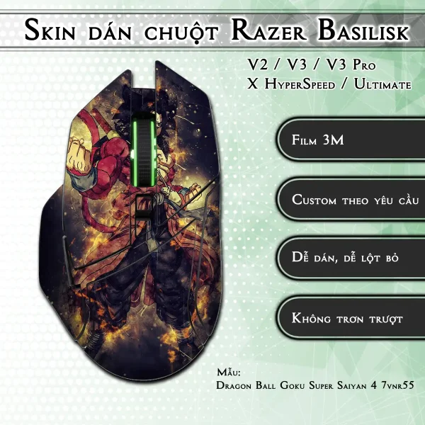 Skin dán chuột Razer Basilisk mẫu Dragon Ball Goku Super Saiyan 4 7vnr55
