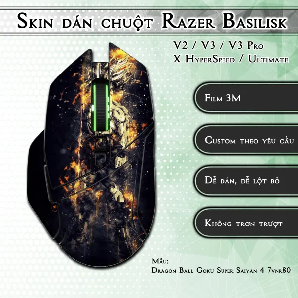 Skin dán chuột Razer Basilisk mẫu Dragon Ball Goku Super Saiyan 4 7vnr80