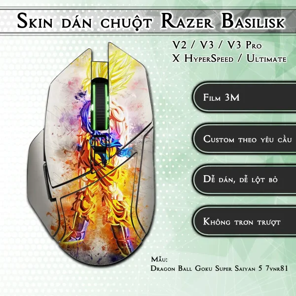 Skin dán chuột Razer Basilisk mẫu Dragon Ball Goku Super Saiyan 5 7vnr81
