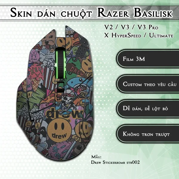 Skin dán chuột Razer Basilisk mẫu Drew Stickerbomb stb002