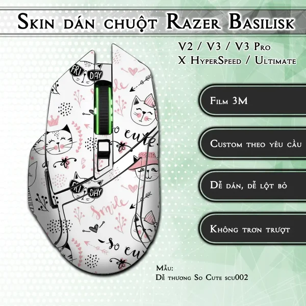 Skin dán chuột Razer Basilisk mẫu Dễ thương So Cute scu002