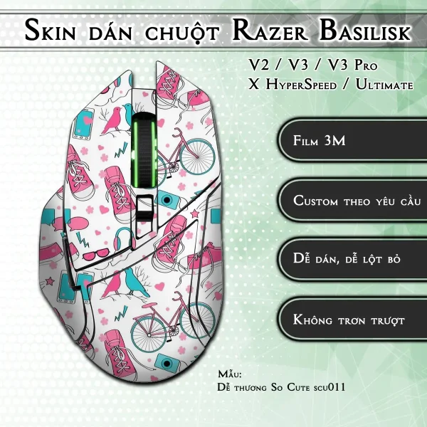 Skin dán chuột Razer Basilisk mẫu Dễ thương So Cute scu011