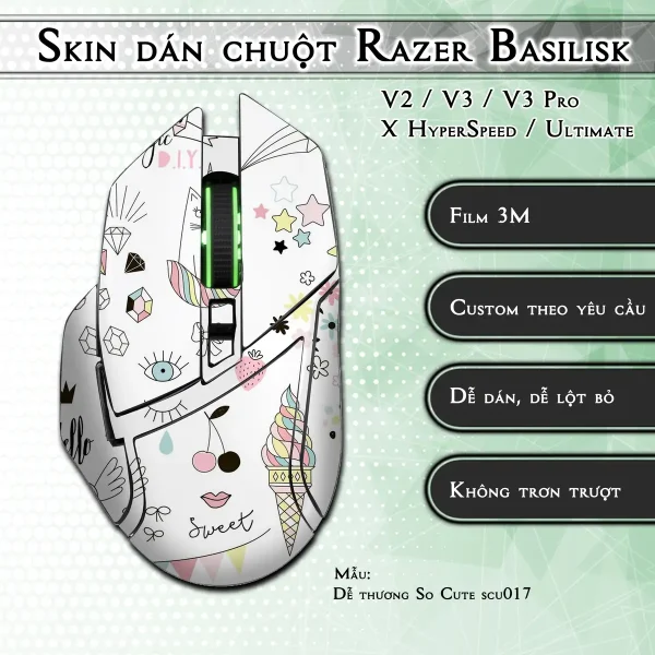 Skin dán chuột Razer Basilisk mẫu Dễ thương So Cute scu017