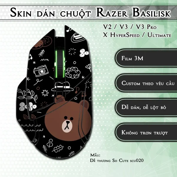Skin dán chuột Razer Basilisk mẫu Dễ thương So Cute scu020