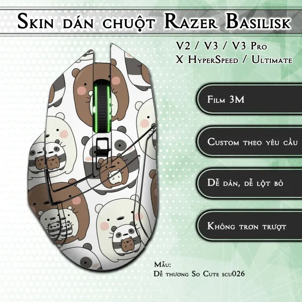 Skin dán chuột Razer Basilisk mẫu Dễ thương So Cute scu026