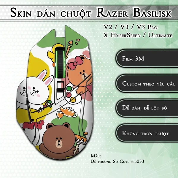Skin dán chuột Razer Basilisk mẫu Dễ thương So Cute scu033