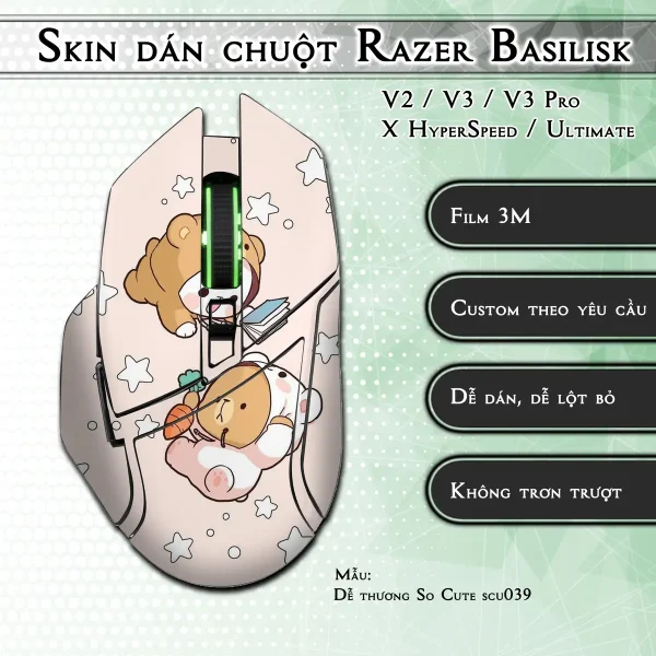 Skin dán chuột Razer Basilisk mẫu Dễ thương So Cute scu039