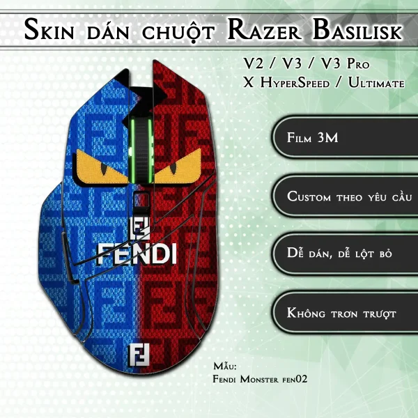 Skin dán chuột Razer Basilisk mẫu Fendi Monster fen02