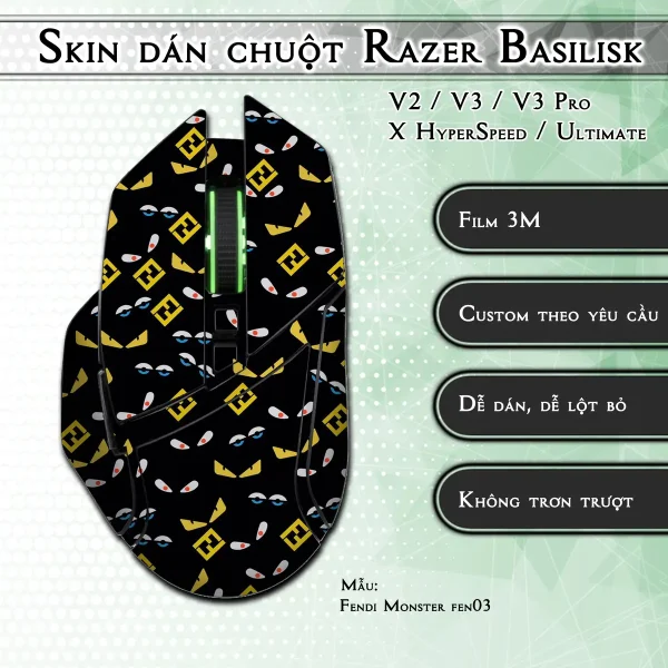 Skin dán chuột Razer Basilisk mẫu Fendi Monster fen03