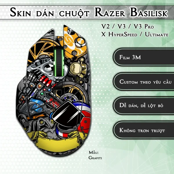 Skin dán chuột Razer Basilisk mẫu Grafiti