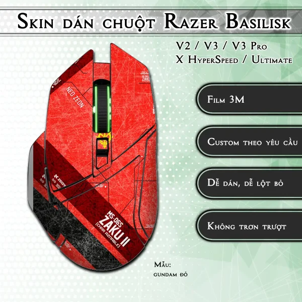 Skin dán chuột Razer Basilisk mẫu gundam đỏ