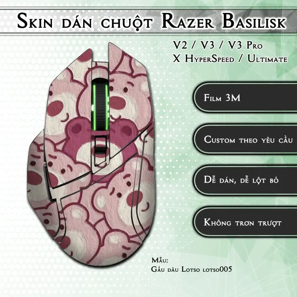 Skin dán chuột Razer Basilisk mẫu Gấu dâu Lotso lotso005