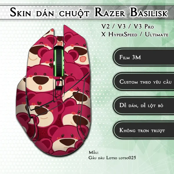 Skin dán chuột Razer Basilisk mẫu Gấu dâu Lotso lotso025