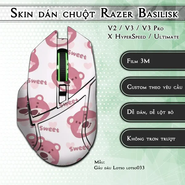 Skin dán chuột Razer Basilisk mẫu Gấu dâu Lotso lotso033