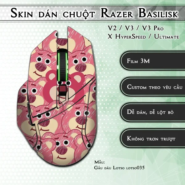 Skin dán chuột Razer Basilisk mẫu Gấu dâu Lotso lotso035