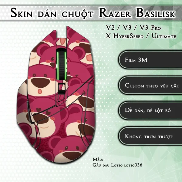 Skin dán chuột Razer Basilisk mẫu Gấu dâu Lotso lotso036