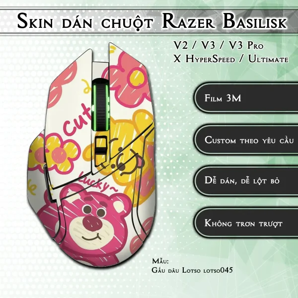 Skin dán chuột Razer Basilisk mẫu Gấu dâu Lotso lotso045