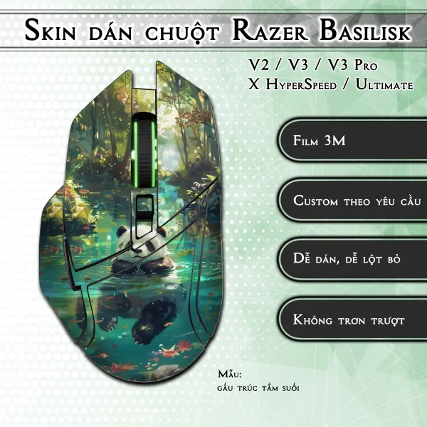 Skin dán chuột Razer Basilisk mẫu gấu trúc tắm suối
