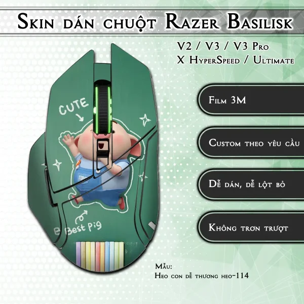 Skin dán chuột Razer Basilisk mẫu Heo con dễ thương heo-114