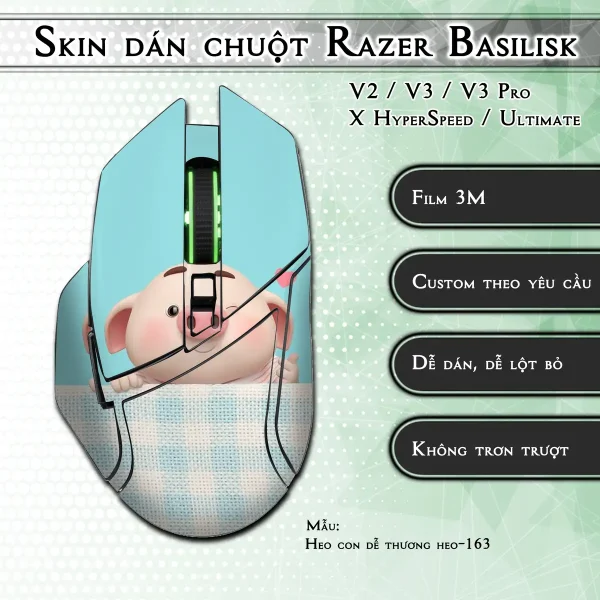 Skin dán chuột Razer Basilisk mẫu Heo con dễ thương heo-163