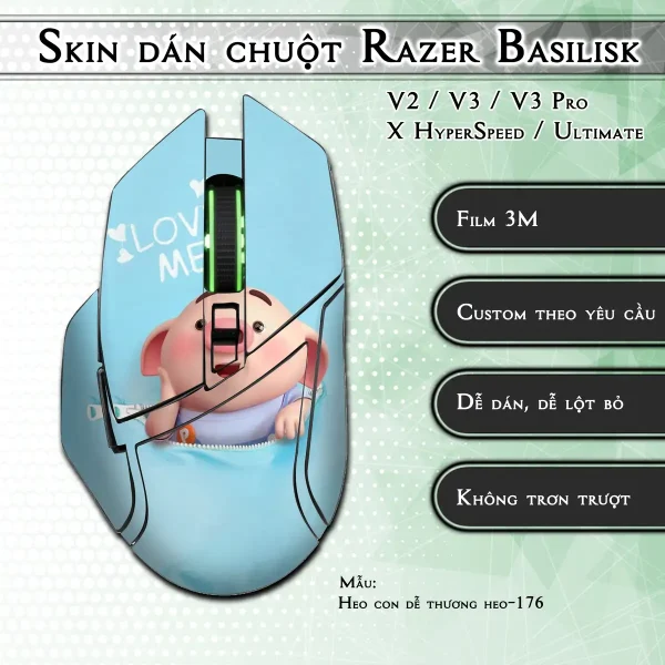Skin dán chuột Razer Basilisk mẫu Heo con dễ thương heo-176