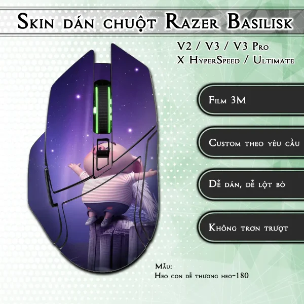 Skin dán chuột Razer Basilisk mẫu Heo con dễ thương heo-180