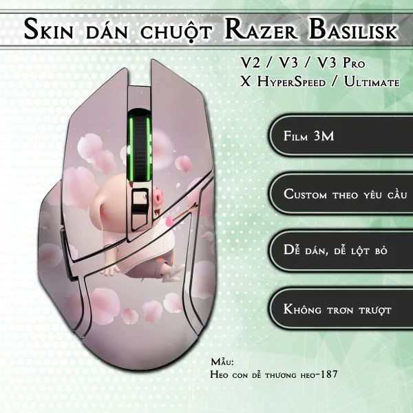 Skin dán chuột Razer Basilisk mẫu Heo con dễ thương heo-187