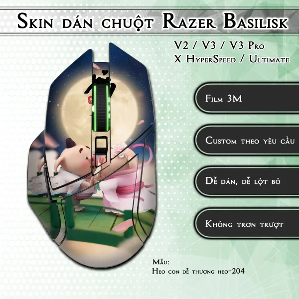 Skin dán chuột Razer Basilisk mẫu Heo con dễ thương heo-204