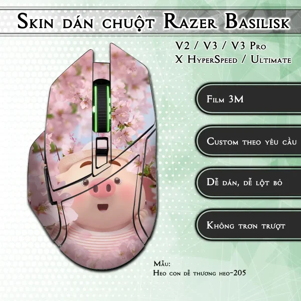 Skin dán chuột Razer Basilisk mẫu Heo con dễ thương heo-205