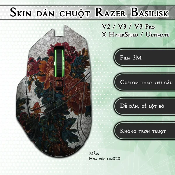Skin dán chuột Razer Basilisk mẫu Hoa cúc lsm020