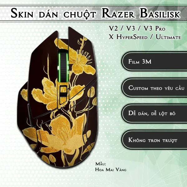 Skin dán chuột Razer Basilisk mẫu Hoa Mai Vàng