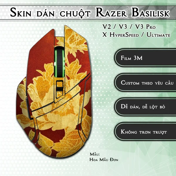Skin dán chuột Razer Basilisk mẫu Hoa Mẫu Đơn