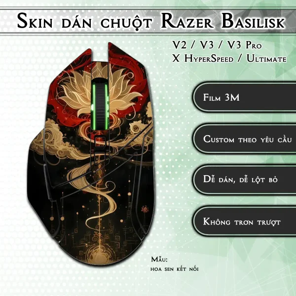 Skin dán chuột Razer Basilisk mẫu hoa sen kết nối