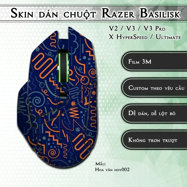 Skin dán chuột Razer Basilisk mẫu Hoa văn hov002