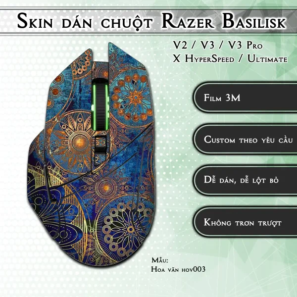 Skin dán chuột Razer Basilisk mẫu Hoa văn hov003