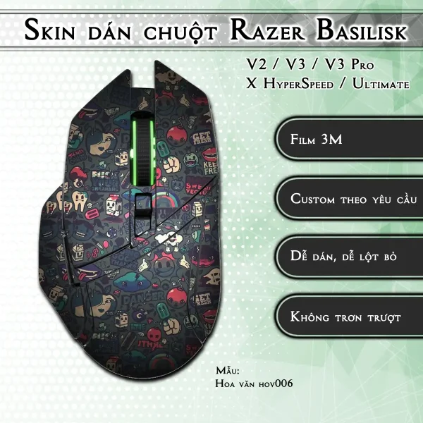 Skin dán chuột Razer Basilisk mẫu Hoa văn hov006