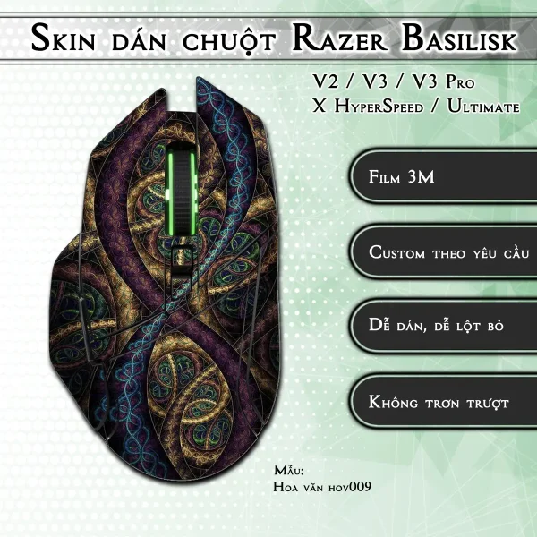 Skin dán chuột Razer Basilisk mẫu Hoa văn hov009