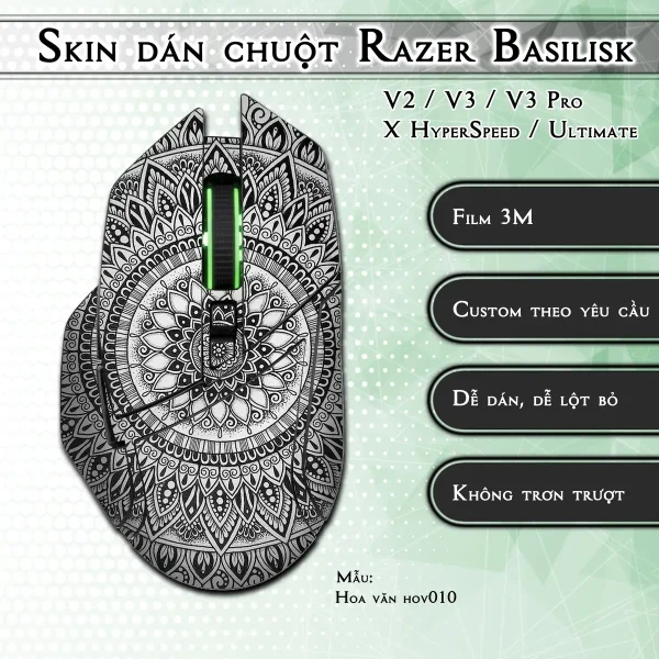 Skin dán chuột Razer Basilisk mẫu Hoa văn hov010