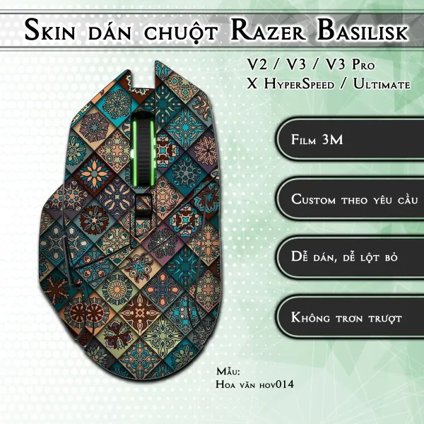 Skin dán chuột Razer Basilisk mẫu Hoa văn hov014