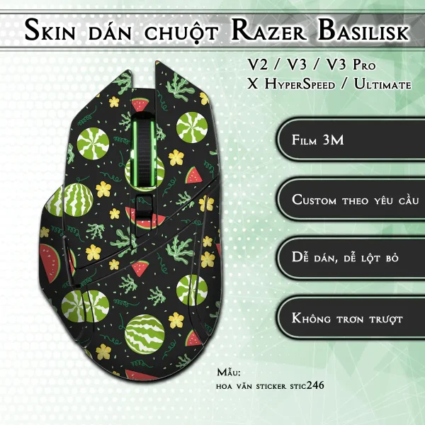 Skin dán chuột Razer Basilisk mẫu hoa văn sticker stic246