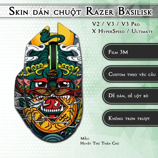 Skin dán chuột Razer Basilisk mẫu Huyết Thú Thần Chú
