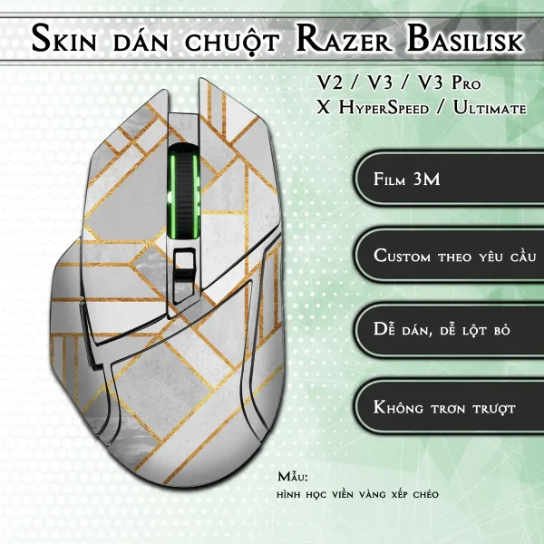 Skin dán chuột Razer Basilisk mẫu hình học viền vàng xếp chéo