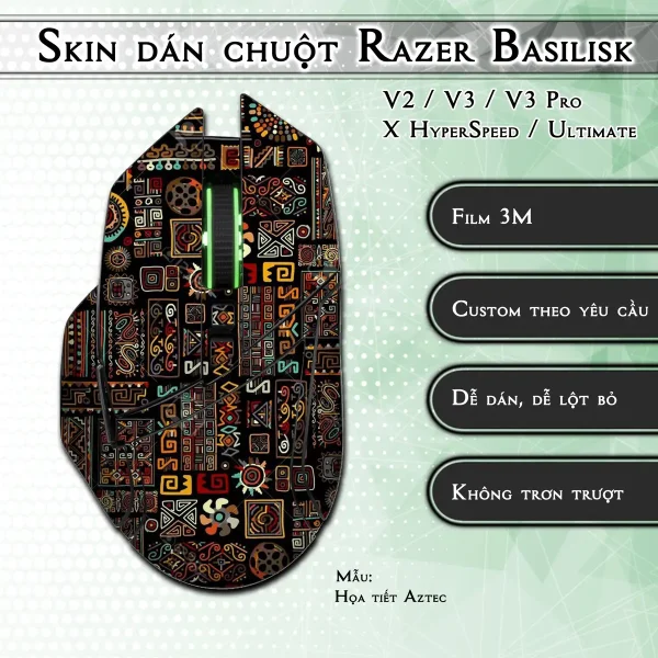 Skin dán chuột Razer Basilisk mẫu Họa tiết Aztec